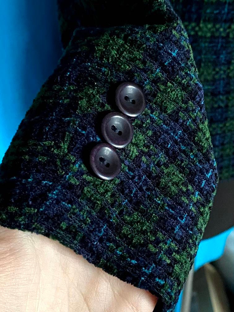 Vintage Alexon Tartan Textured Blazer - Blue and Green Tartan - 1990s Viscose Jacket