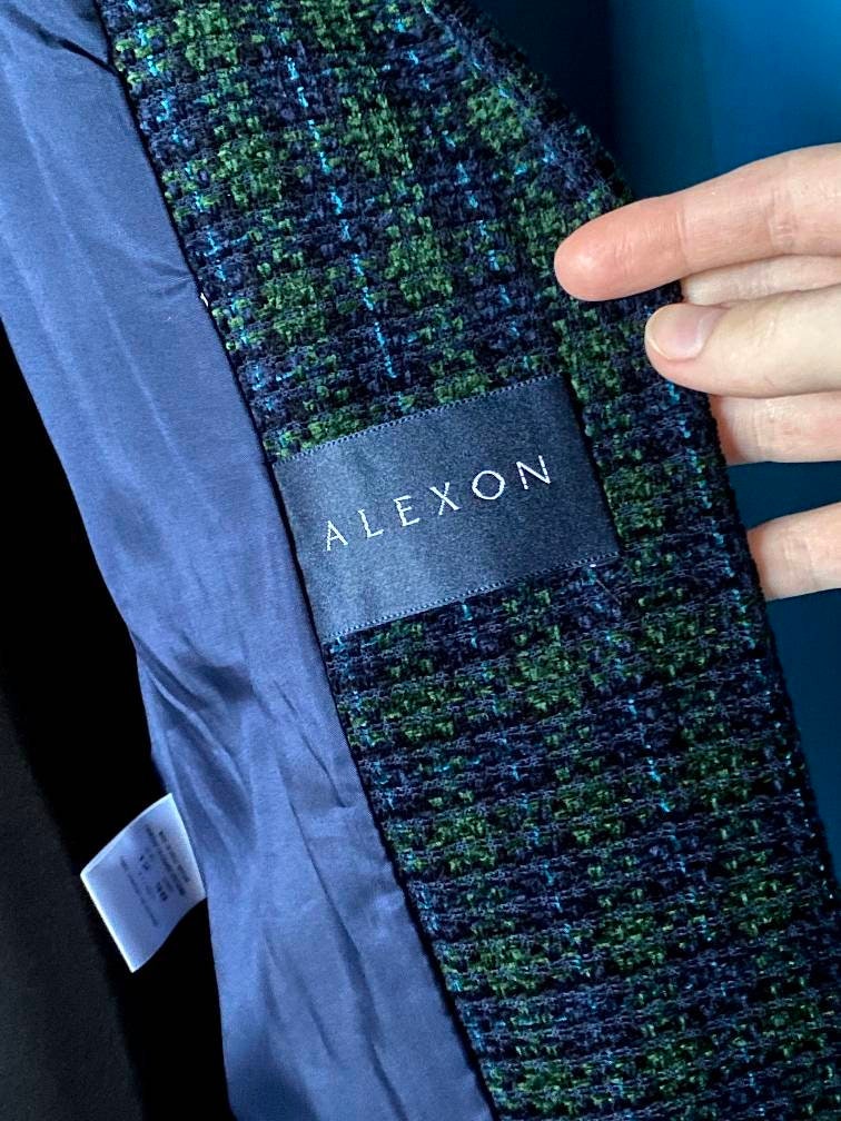 Vintage Alexon Tartan Textured Blazer - Blue and Green Tartan - 1990s Viscose Jacket