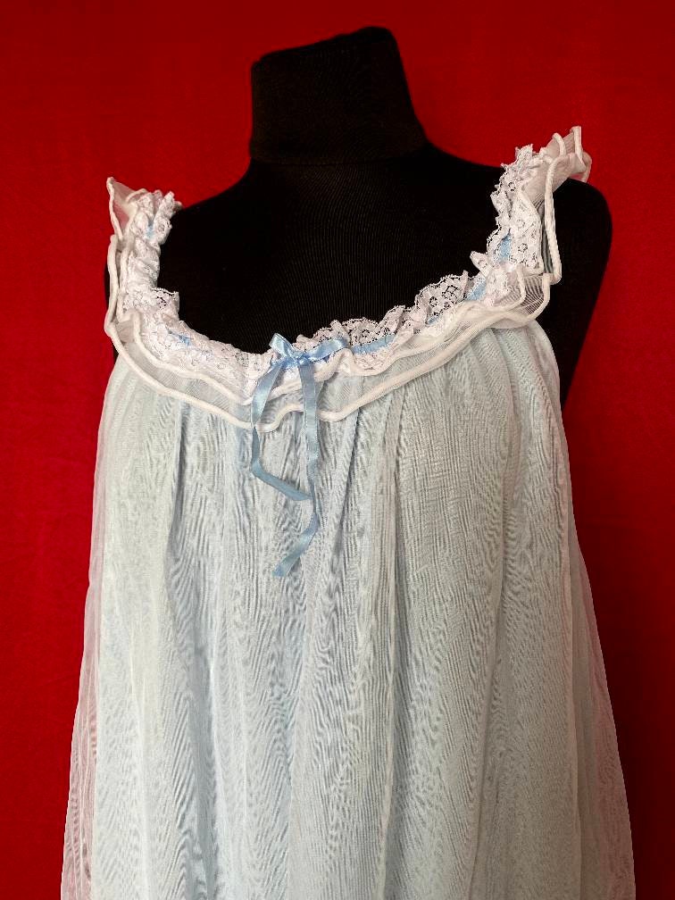 Vintage 1960s slip night dress - nylon dress with frills - babydoll dress