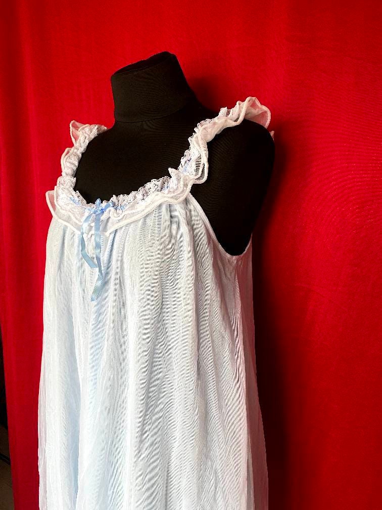 Vintage 1960s slip night dress - nylon dress with frills - babydoll dress