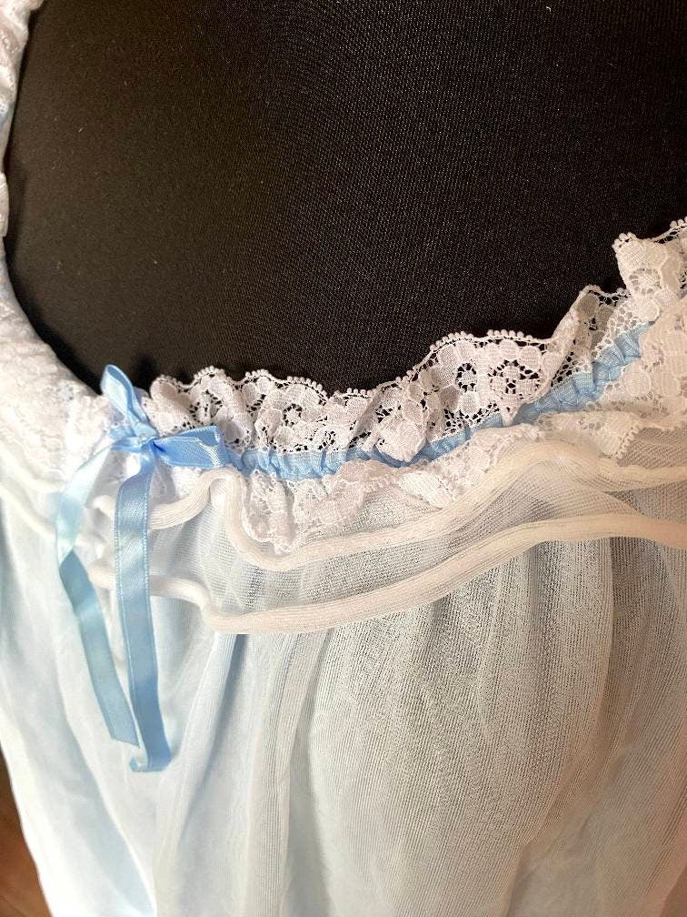 Vintage 1960s slip night dress - nylon dress with frills - babydoll dress