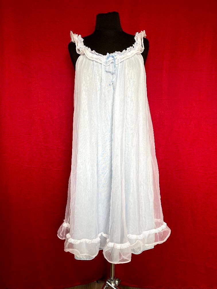 Vintage 1960s slip night dress - nylon dress with frills - babydoll dress