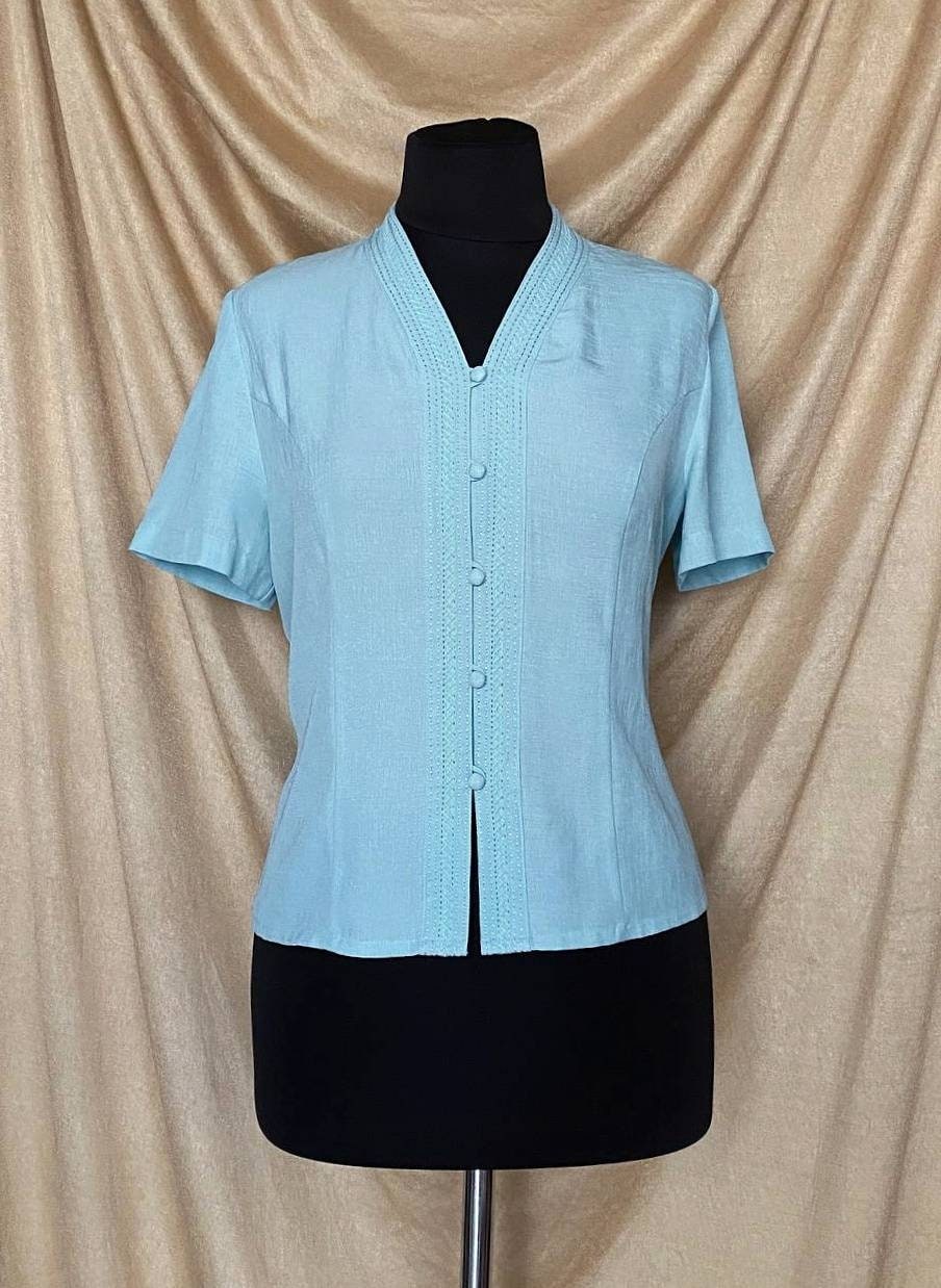 Vintage 1980s-1990s baby blue blouse - Embroidered blouse