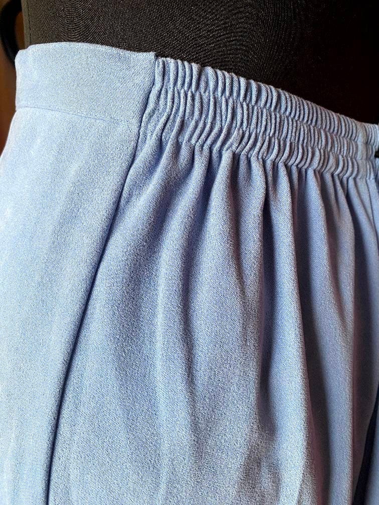Vintage sky blue embroidered skirt - 1980s button up skirt