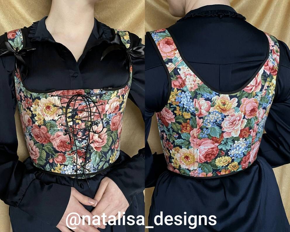 Cropped Peasant Style Corset "Delight" – Reversible Half-Boned Stays – Renaissance Front Closure Bodice & 18th Century Inspired Corset