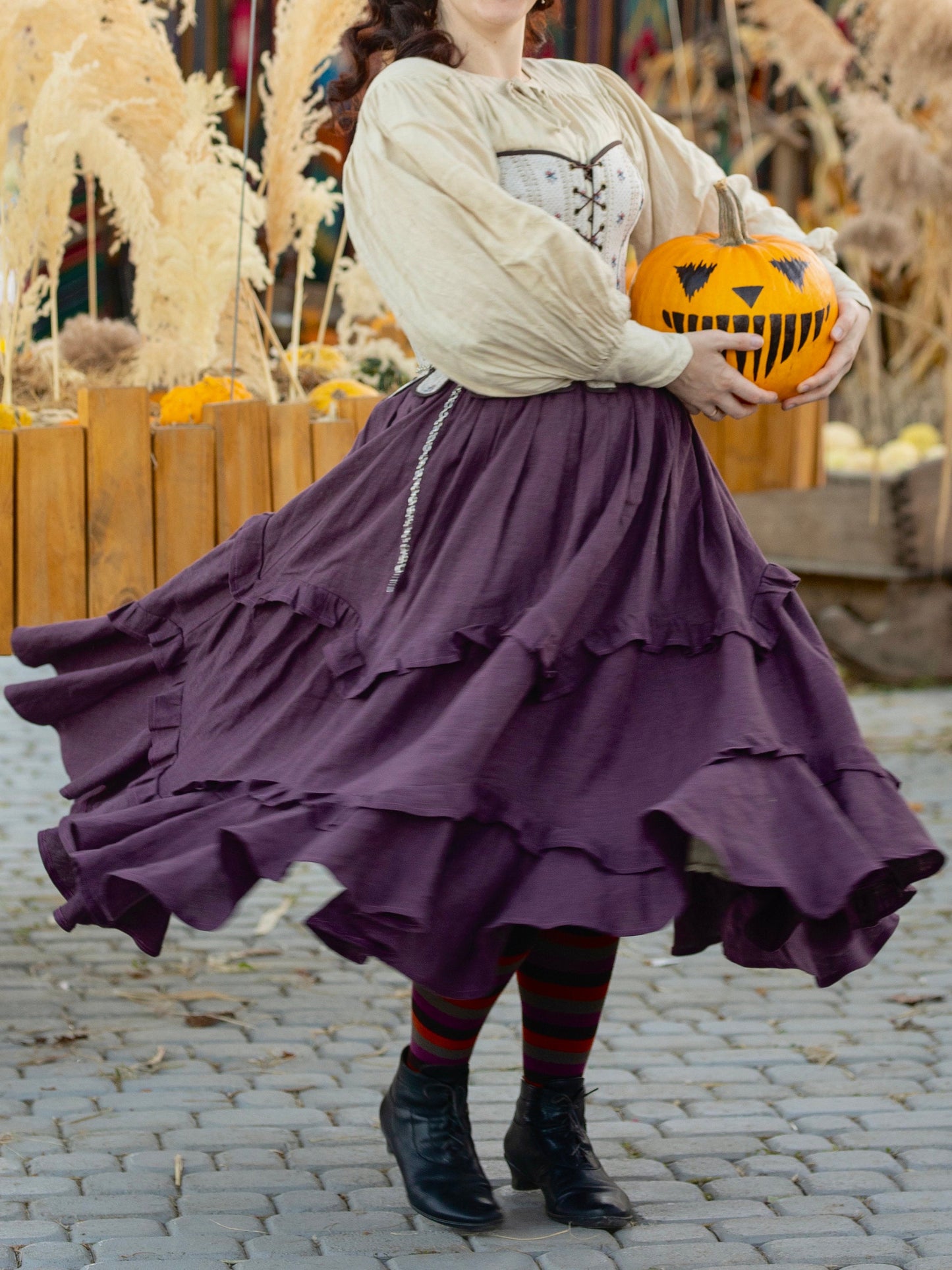 Vintage Inspired Tea-Length Skirt "Marigold" - Designer Skirt With Layered Frills - Bohemian Style Skirt