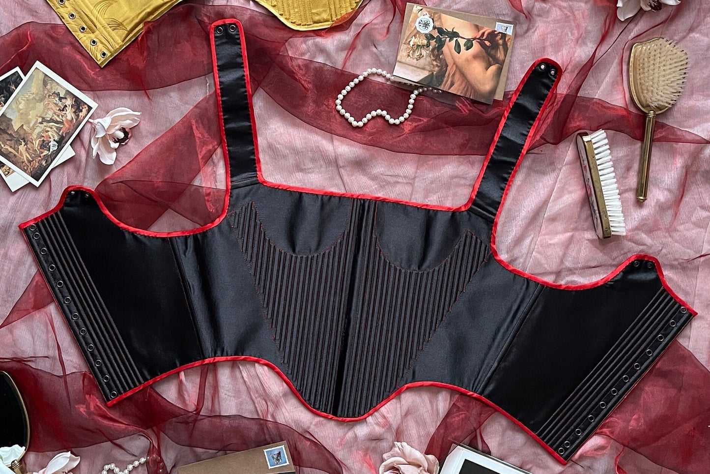 Handmade Ready To Ship Corset “Drama” - 17th Century Style Stays - Reversible MidBust Corset - Historical Stays