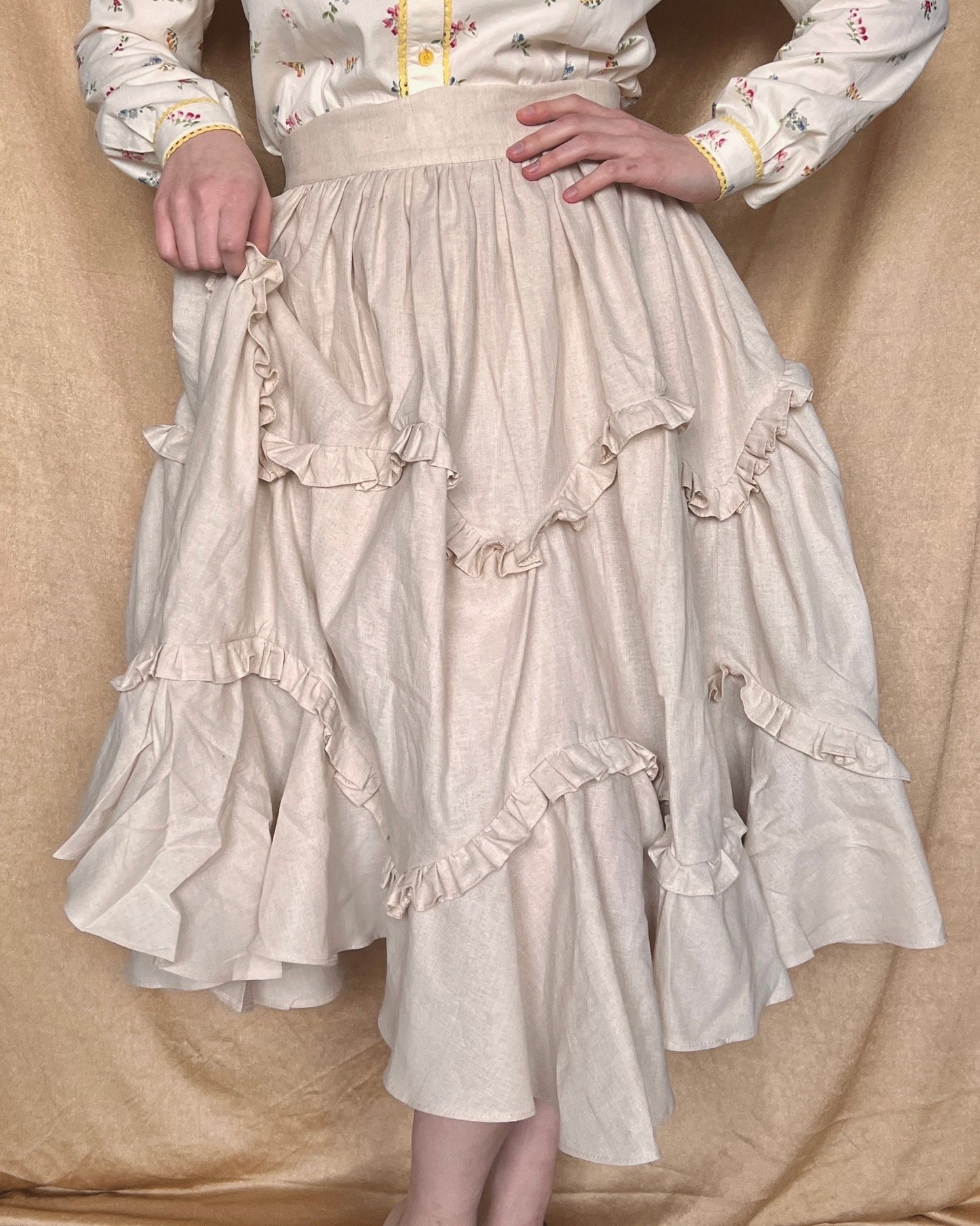 Vintage Inspired Tea-Length Skirt "Marigold" - Designer Skirt With Layered Frills - Bohemian Style Skirt