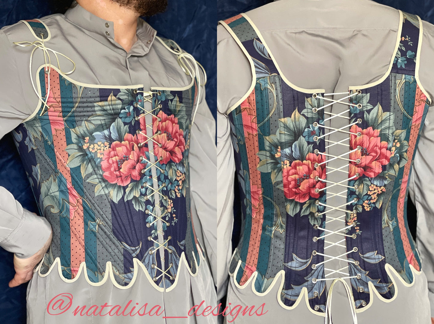 Historical Late 18th Century Stays "Fantasia" – Reversible Midbust Corset – Half-Boned Stays – Elizabethan & Renaissance