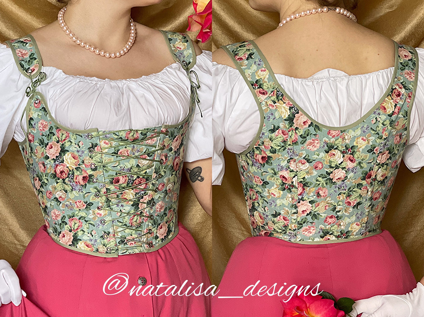 Cropped Peasant Style Corset "Delight" – Reversible Half-Boned Stays – Renaissance Front Closure Bodice & 18th Century Inspired Corset