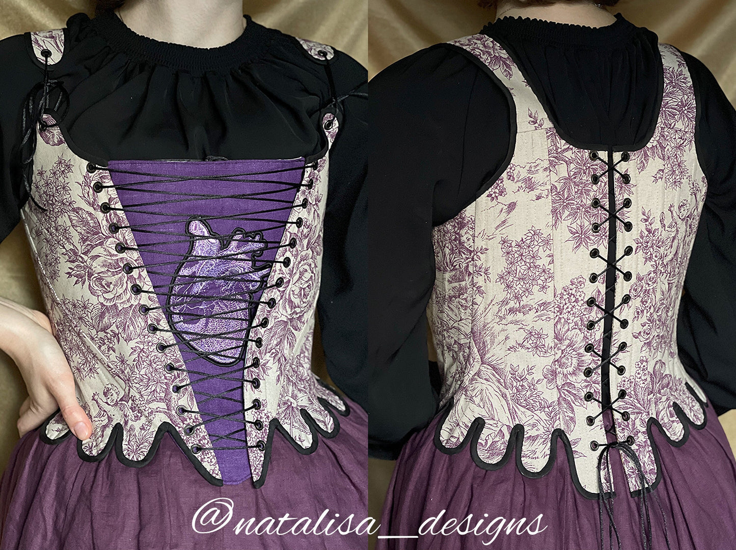 18th Century Inspired Stays "Utopia" – Reversible Midbust Corset with Front & Back Lacing – Half-Boned Renaissance & Elizabethan Stays