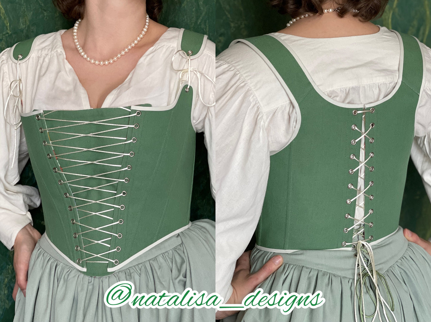 18th Century Inspired Stays "Idyll" – Reversible Overbust Corset with Front & Back Lacing – Renaissance Half-Boned Stays