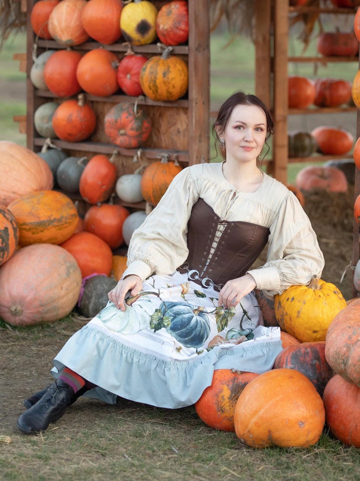 Vintage Inspired Coupon Style Midi-Skirt - Limited Edition Designer Skirt With Frills And Back Closure - Pumpkin Themed Skirt
