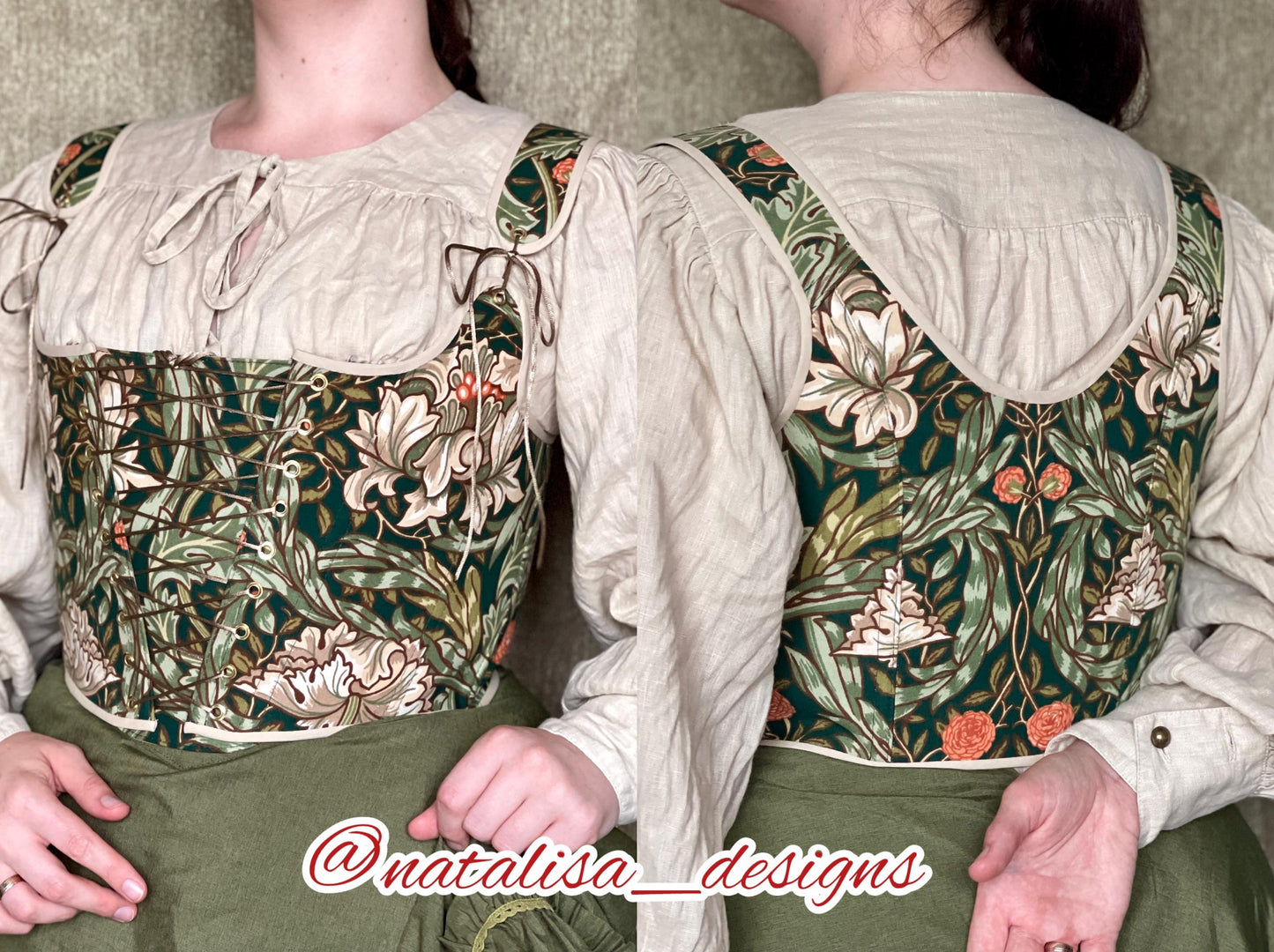 Cropped Peasant Style Corset "Delight" – Reversible Half-Boned Stays – Renaissance Front Closure Bodice & 18th Century Inspired Corset