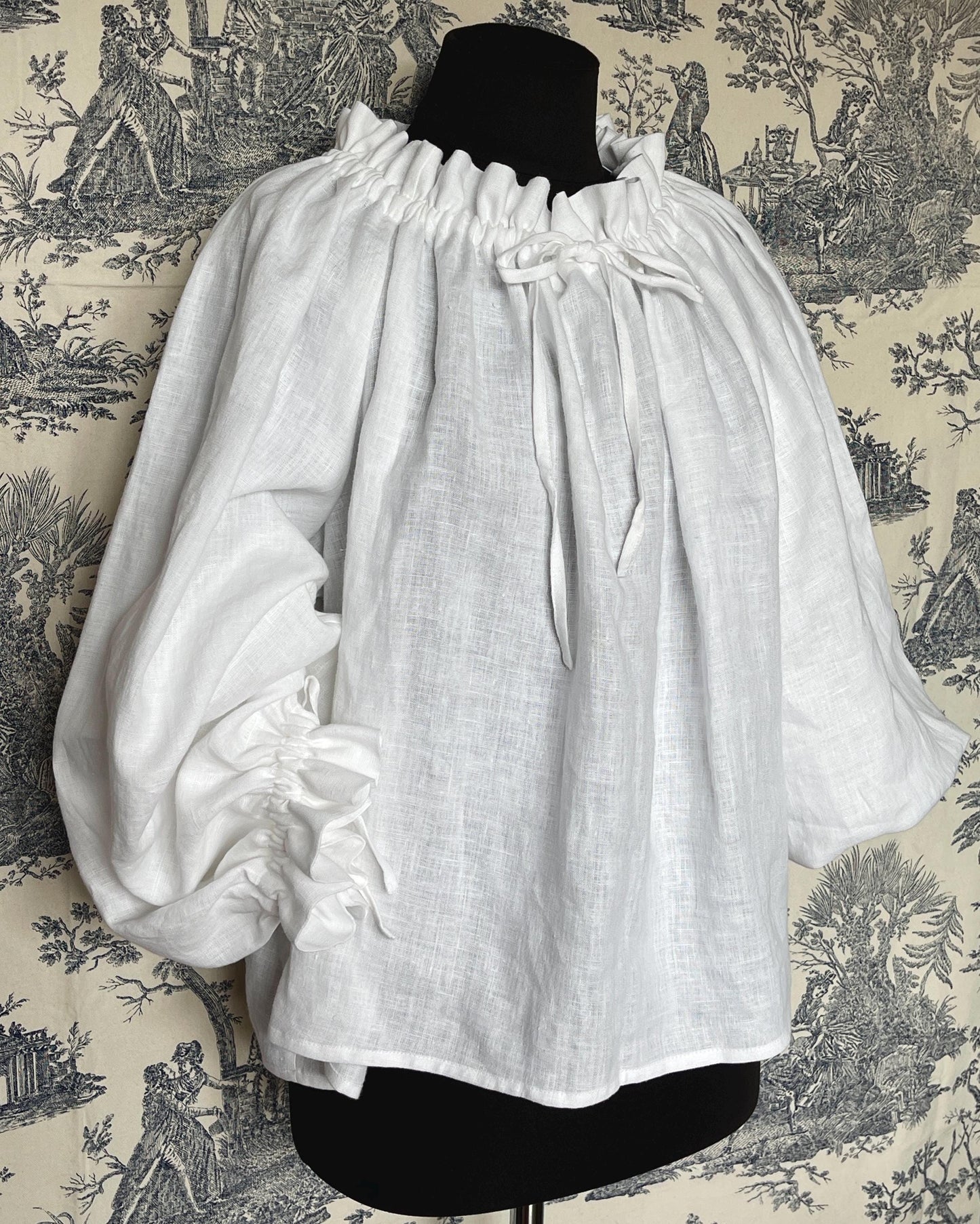 Delicate Vintage Inspired Raglan Chemise “Poet” – Linen/Cotton Shirt/Blouse with Ruffled Sleeves & Neckline – Victorian & Renaissance Style