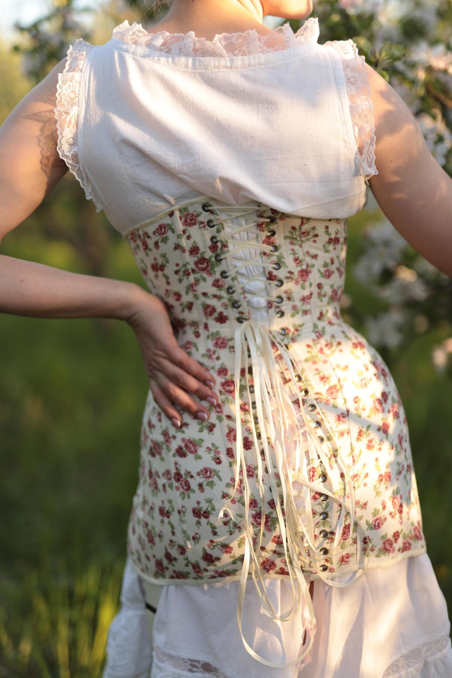 Historical Late Edwardian Corset "Rose" – 1910s Underbust S-Bent Corset, Titanic Era, One-Layer Cotton Corset