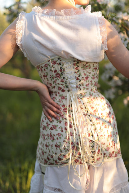 Historical Late Edwardian Corset "Rose" – 1910s Underbust S-Bent Corset, Titanic Era, One-Layer Cotton Corset