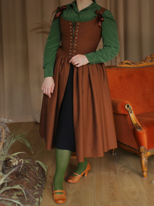 Cottagecore Corset Dress "Clover" - Handmade Wool & Linen Renaissance Dress