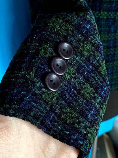 Vintage Alexon Tartan Textured Blazer - Blue and Green Tartan - 1990s Viscose Jacket