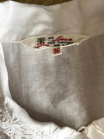 Vintage 1960-70s linen blouse with floral hand embroidery