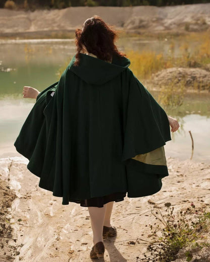Hooded Cape "Linden" - Raglan Woollen Cape - LOTR Inspired Fantasy Cape With Leaf Decoration - Hobbit Style Coat