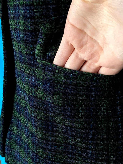 Vintage Alexon Tartan Textured Blazer - Blue and Green Tartan - 1990s Viscose Jacket