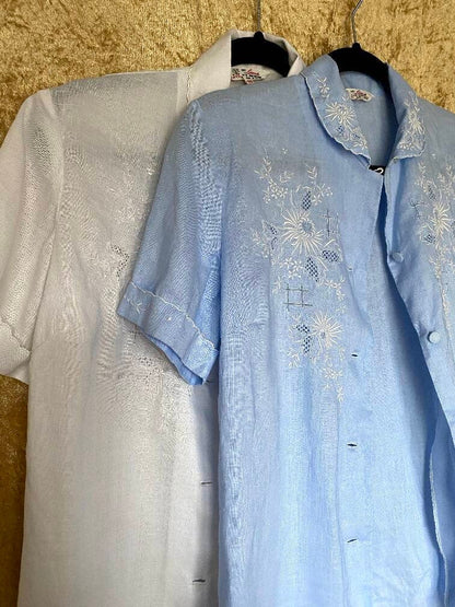 Vintage 1960-70s linen blouse with floral hand embroidery