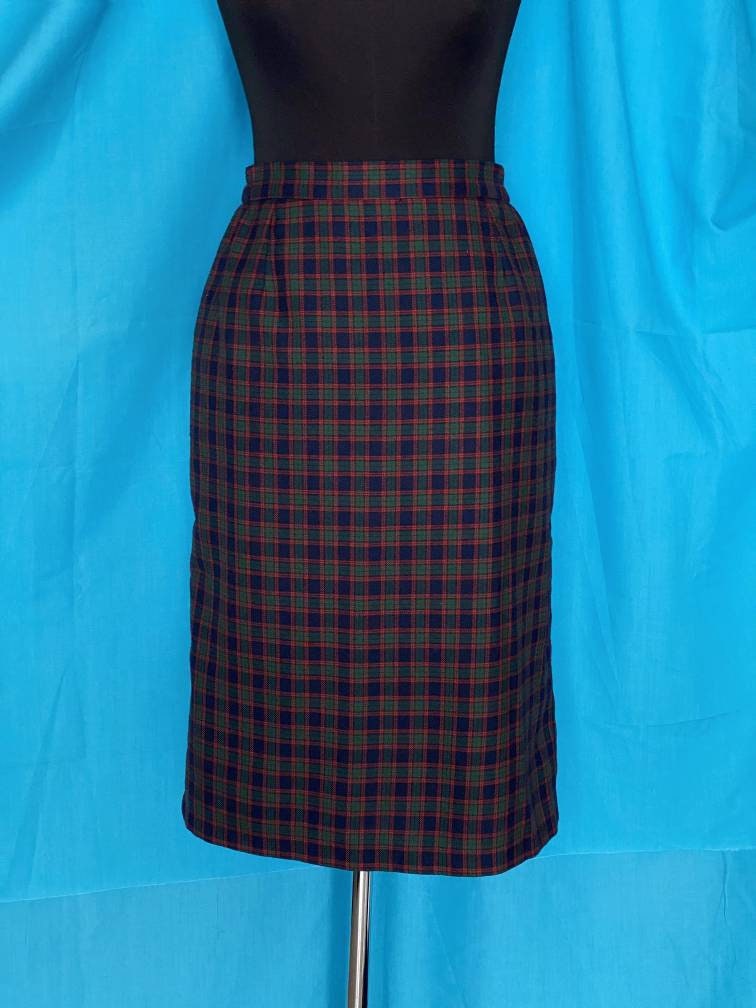 Vintage plaid pencil skirt - 1990s does 1940s - straight skirt