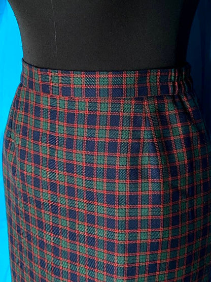 Vintage plaid pencil skirt - 1990s does 1940s - straight skirt