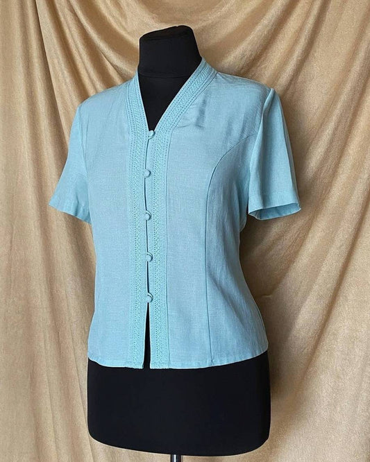 Vintage 1980s-1990s baby blue blouse - Embroidered blouse