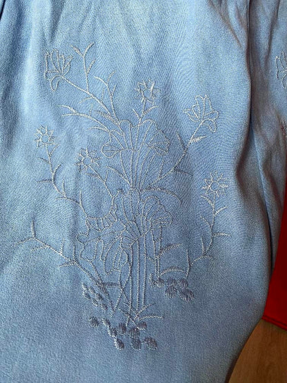 Vintage sky blue embroidered skirt - 1980s button up skirt