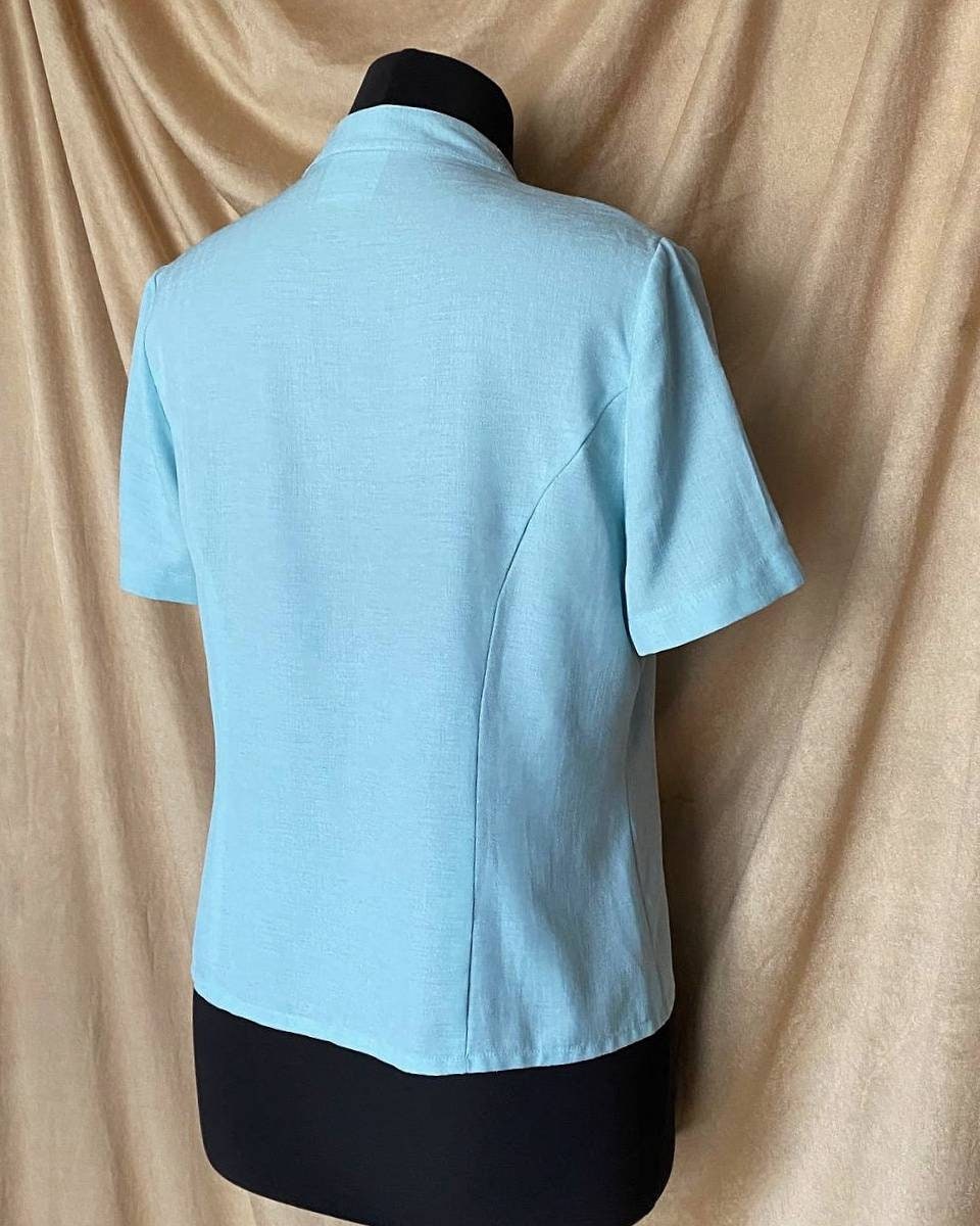 Vintage 1980s-1990s baby blue blouse - Embroidered blouse