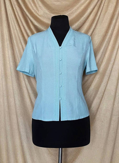 Vintage 1980s-1990s baby blue blouse - Embroidered blouse