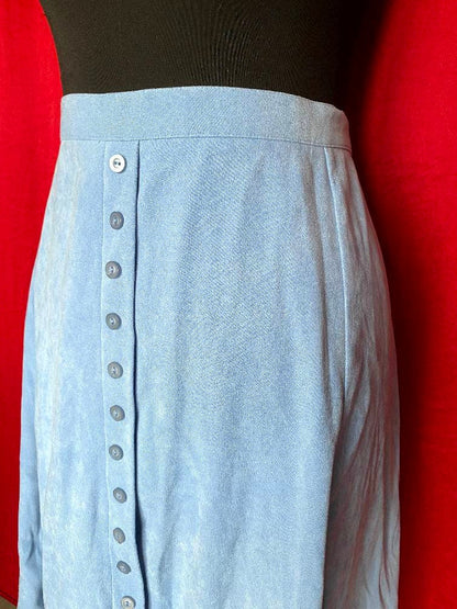 Vintage sky blue embroidered skirt - 1980s button up skirt