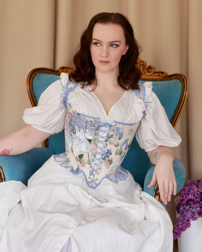 Historical Late 18th Century Stays "Fantasia" – Reversible Midbust Corset – Half-Boned Stays – Elizabethan & Renaissance