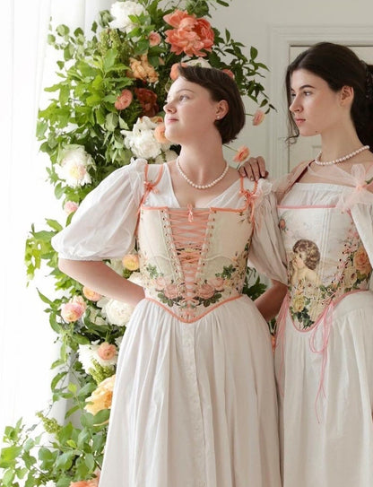 18th Century Inspired Stays "Idyll" – Reversible Overbust Corset with Front & Back Lacing – Renaissance Half-Boned Stays