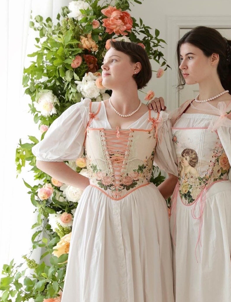 18th Century Inspired Stays "Idyll" – Reversible Overbust Corset with Front & Back Lacing – Renaissance Half-Boned Stays