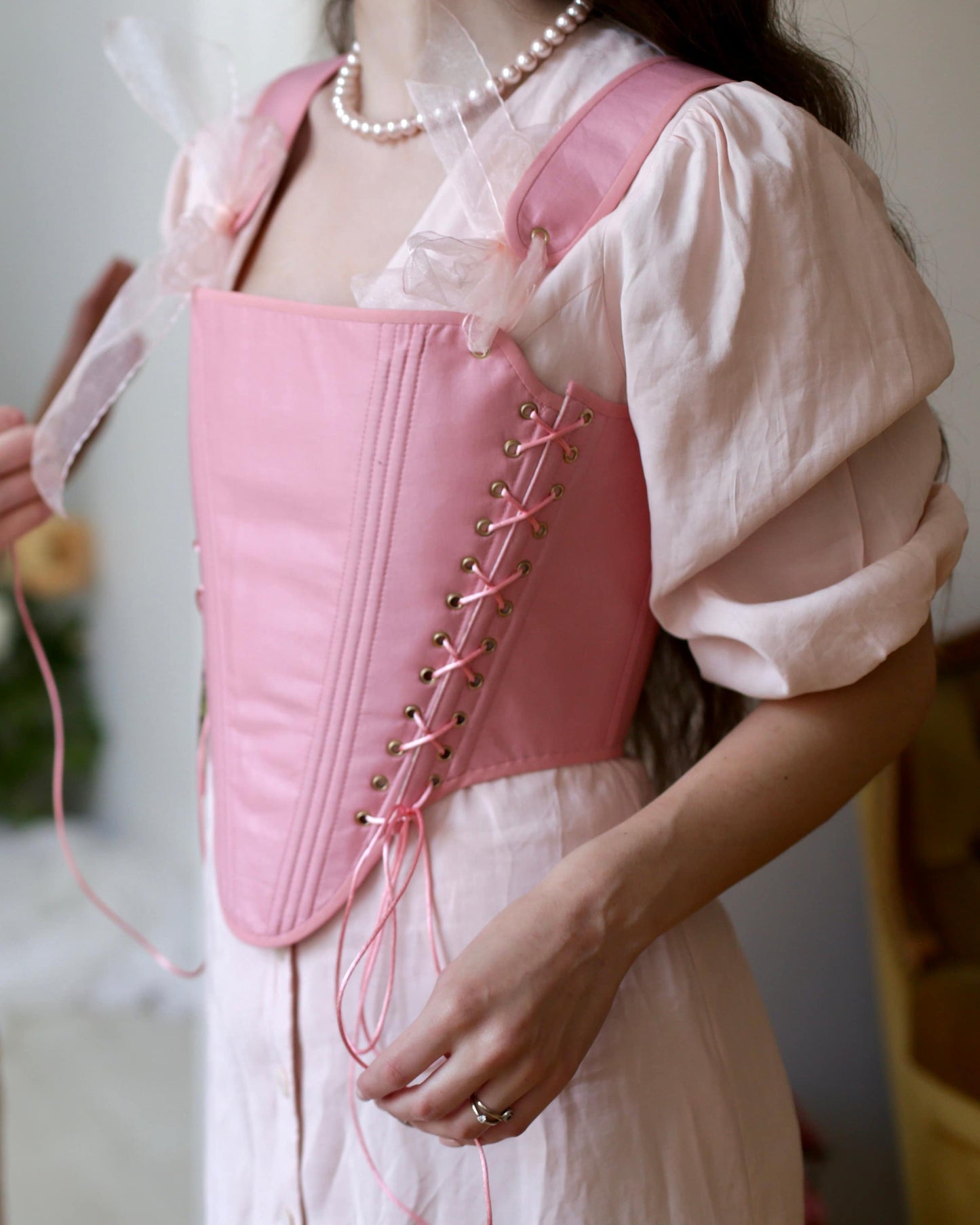 Handmade Ready To Ship Corset “Bliss” - Modernised 18th Century Style Stays  - Reversible Over Bust Corset - Side Lacing - Half-Boned Stays