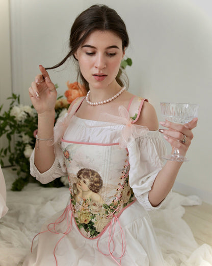 Modernised 18th Century Stays "Bliss" – Reversible Overbust Corset with Side Lacing, Half-Boned Renaissance Stays