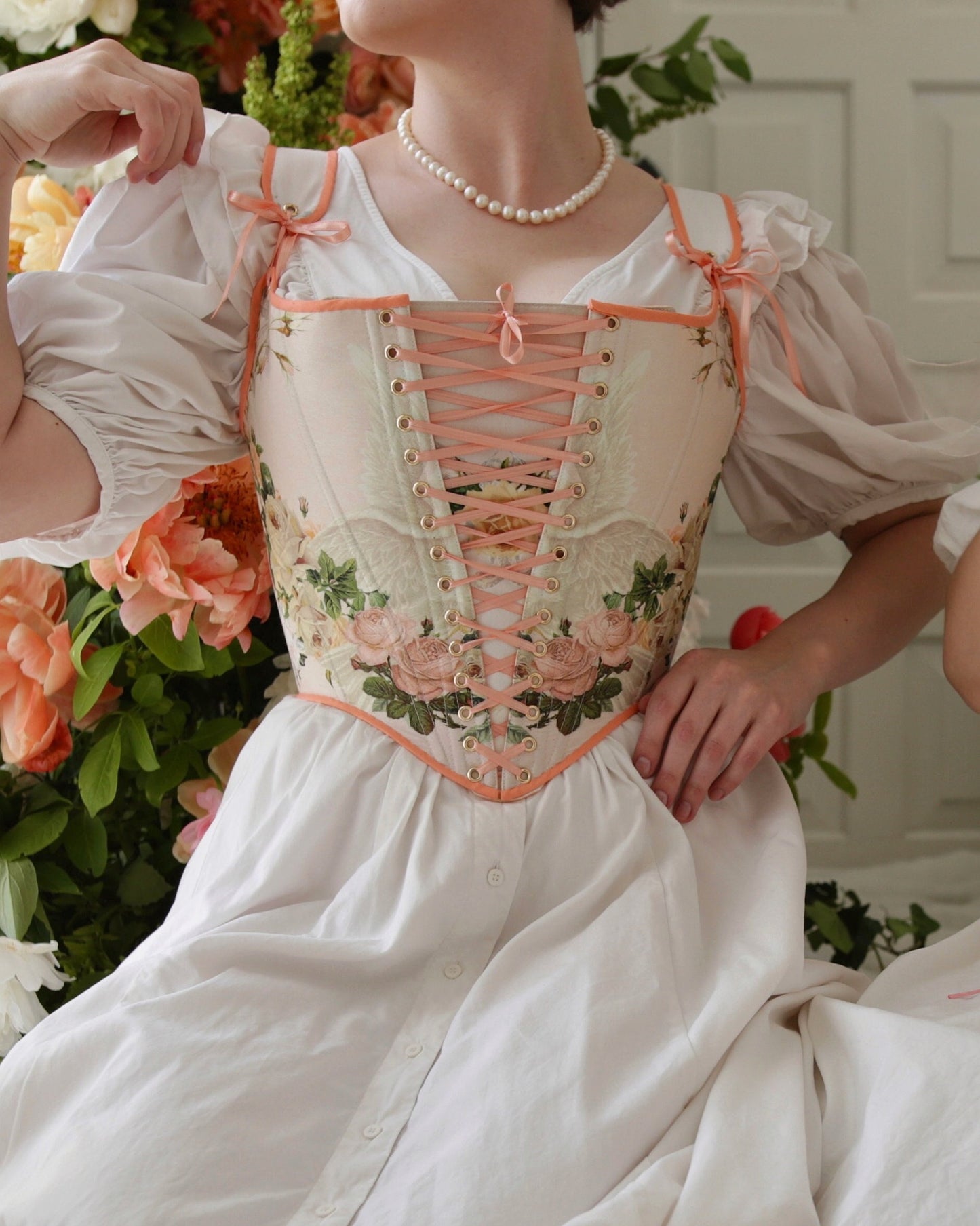 18th Century Inspired Stays "Idyll" – Reversible Overbust Corset with Front & Back Lacing – Renaissance Half-Boned Stays