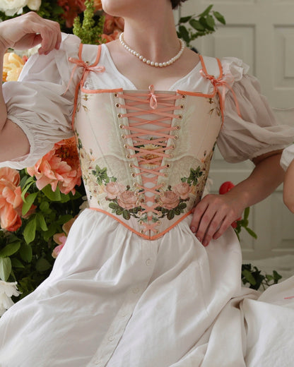 18th Century Inspired Stays "Idyll" – Reversible Overbust Corset with Front & Back Lacing – Renaissance Half-Boned Stays