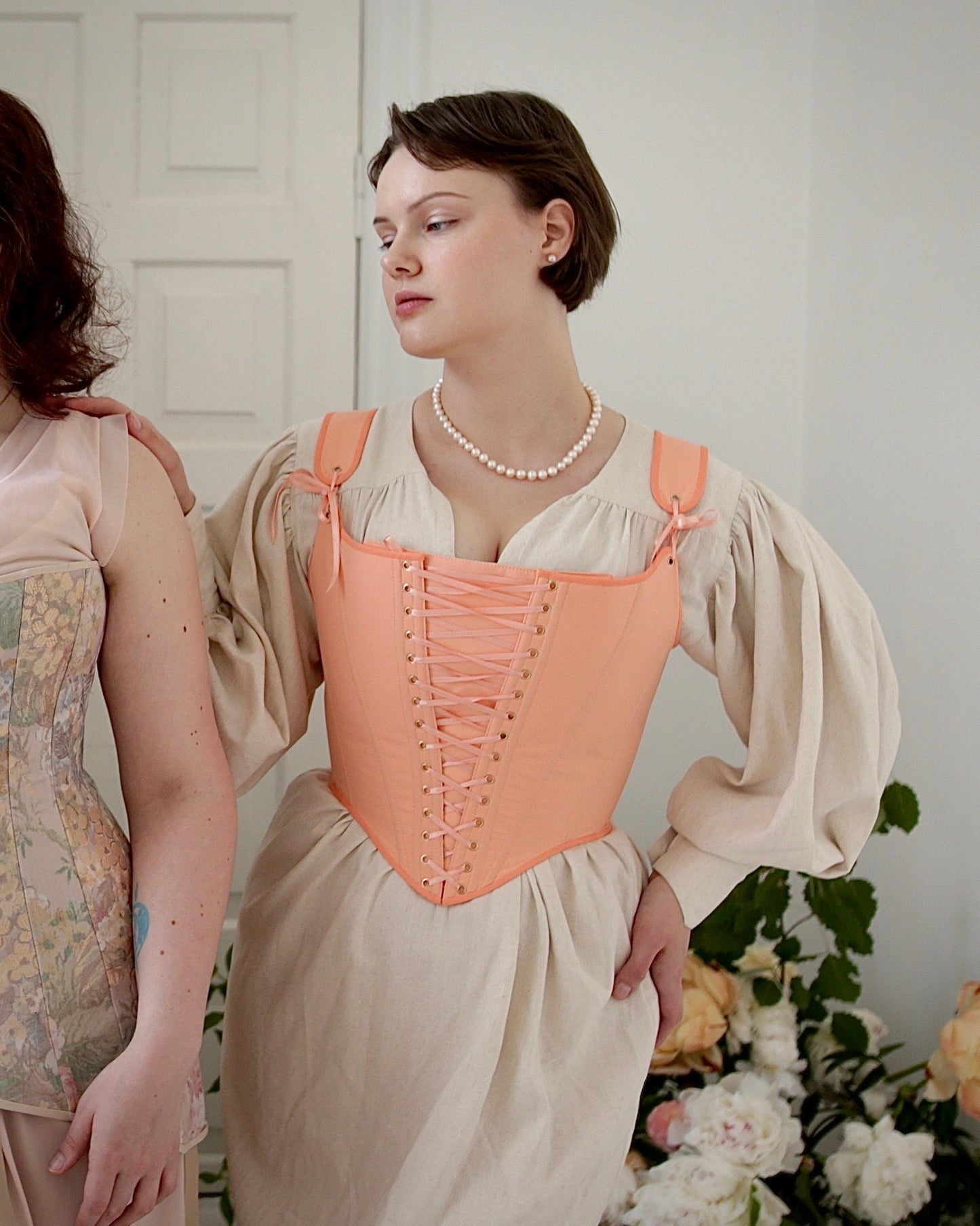 18th Century Inspired Stays "Idyll" – Reversible Overbust Corset with Front & Back Lacing – Renaissance Half-Boned Stays