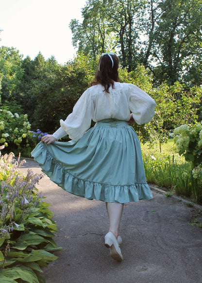 Vintage Inspired Full Midi-Skirt "Peony" - Designer Skirt With Frills And Back Lacing - Skirt With Adjustable Waist