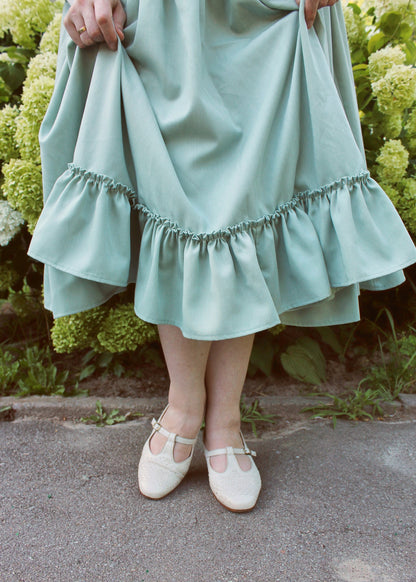 Vintage Inspired Full Midi-Skirt "Peony" - Designer Skirt With Frills And Back Lacing - Skirt With Adjustable Waist