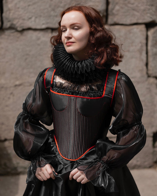 Reversible Historical 17th Century Midbust Stays "Drama" – Fully Boned Renaissance Corset – Tudor & Elizabethan Style – Custom Made