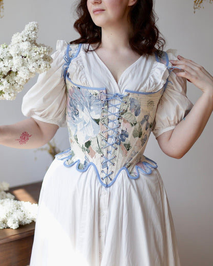 Historical Late 18th Century Stays "Fantasia" – Reversible Midbust Corset – Half-Boned Stays – Elizabethan & Renaissance
