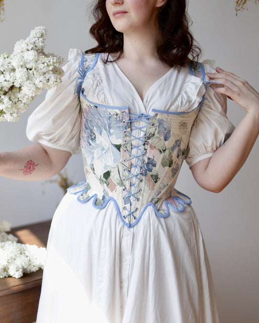 Historical Late 18th Century Stays "Fantasia" – Reversible Midbust Corset – Half-Boned Stays – Elizabethan & Renaissance