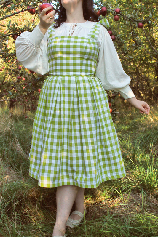 Vintage Inspired Dress "Apple Pie" – Gingham, Plaid 1950s Style Cottagecore Dress, Adjustable Cotton/Linen