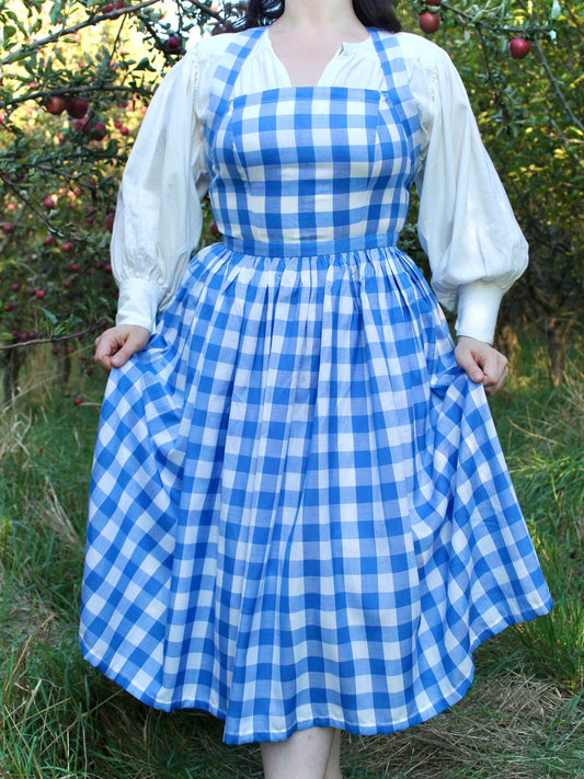 Vintage 1950s Inspired Pinafore Dress “Blueberry Pie” - Gingham Dress - Plaid Pinafore Dress - Adjustable Dress - Cottagecore - cotton/linen