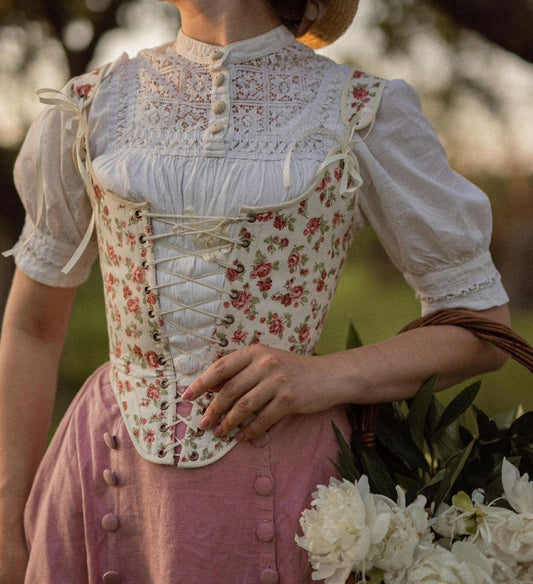 Cottagecore Reversible Corset "Joy" – Peasant Style Bodice – Half-Boned 18th Century Inspired Stays